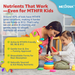 Nextdia probiotics for kids gummies highlighting gut balance and digestion.