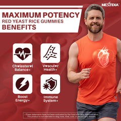 Nextdia Red Yeast Rice Gummies with CoQ10, highlighting energy metabolism support.