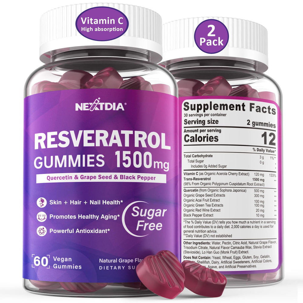 Nextdia Resveratrol 1500mg bottle with packaging for daily antioxidant support.