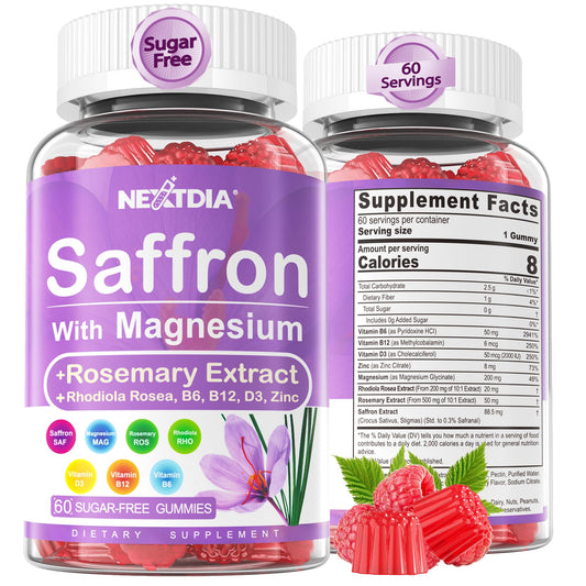 Nextdia saffron gummies bottle—convenient daily use for calm and focus