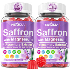 Nextdia saffron gummies bottle resting on a clean surface, hinting at daily calm and focus.