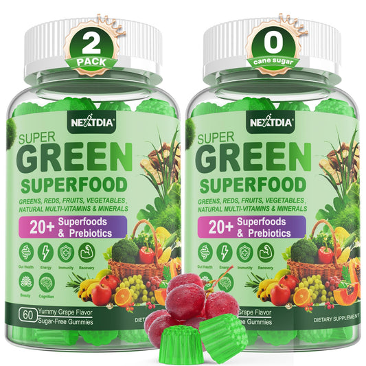 Nextdia Super Greens bottle front with grape flavor and nutrition