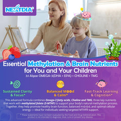Nextdia vegan algae DHA/EPA bottle emphasizes 3:1 DHA to EPA ratio.