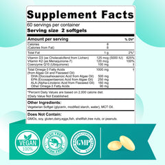 Nextdia vegan omega3 EPA DHA ALA softgels close-up promoting sustainable plant-based benefits.