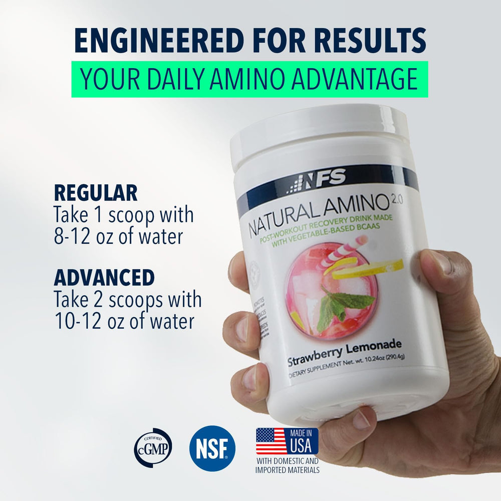 NF Sports Natural Amino vegan and keto-friendly badge highlights inclusive wellness nutrition.