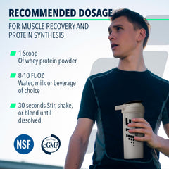 NF Sports Nutri Whey glass with blended shake highlighting creamy vanilla flavor