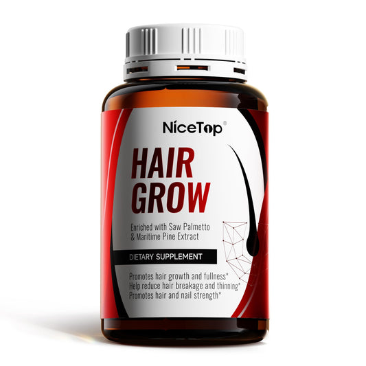 NiceTop Hair Growth softgels bottle highlighting strength and growth support.