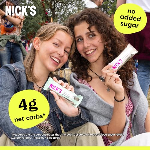 N!CK'S Mint Chocolate bar ingredients display focusing on low sugar and high protein