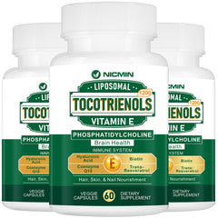 NICMIN liposomal tocotrienols bottle highlighting high absorption support