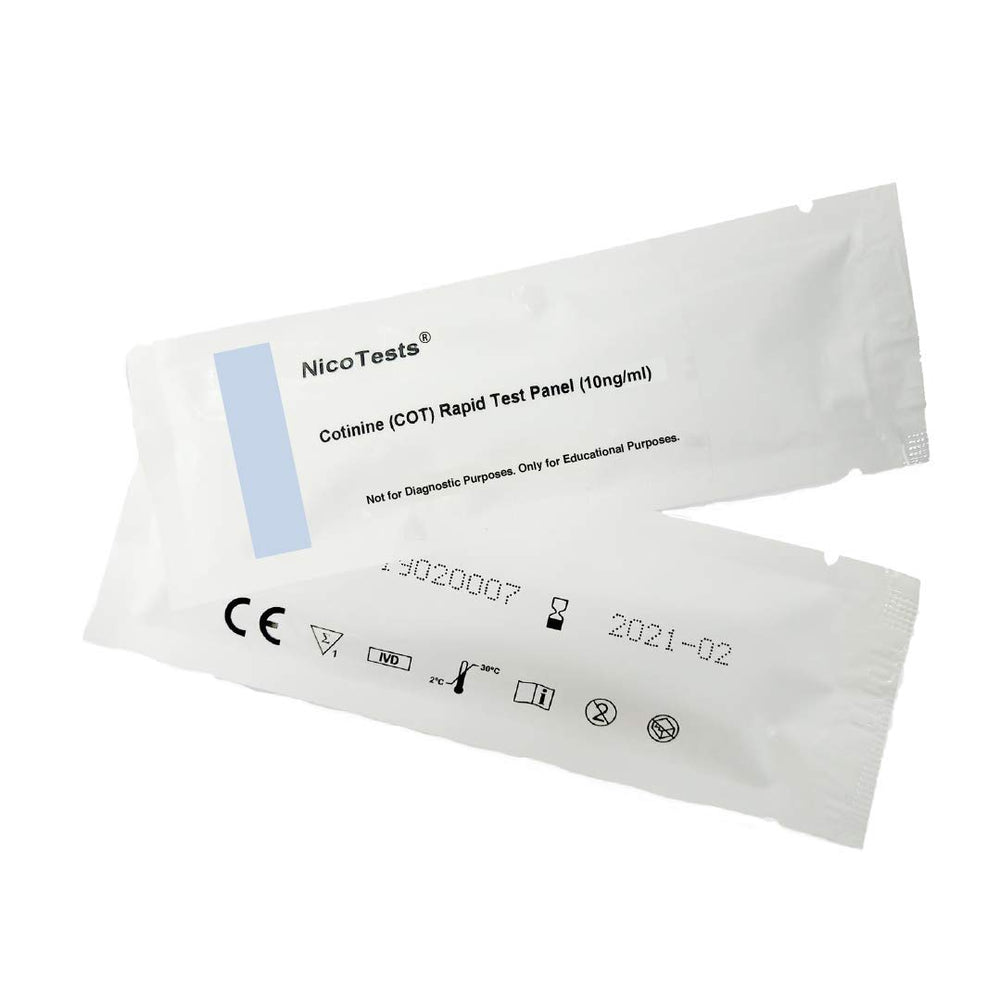 NICOTESTS packaging detail showing compact, portable design