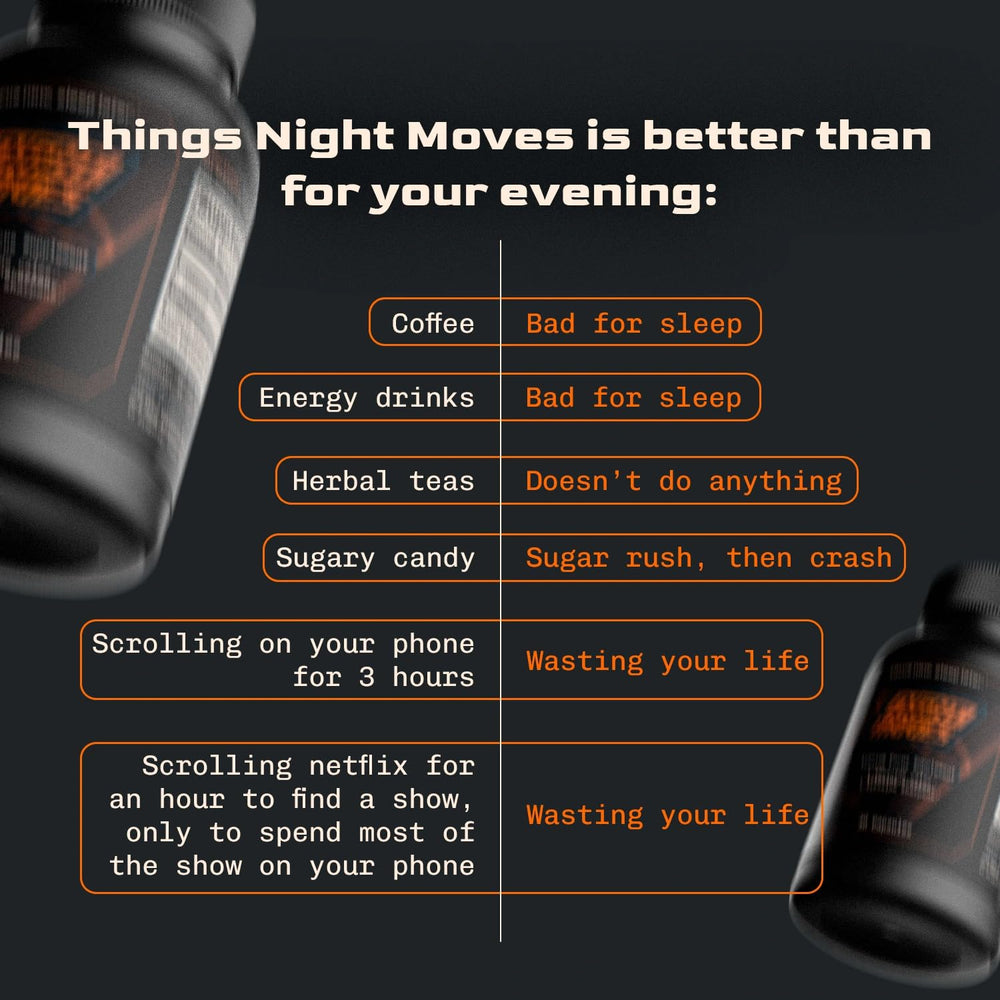 Night Moves packaging box shown, ideal for gifting and nighttime productivity