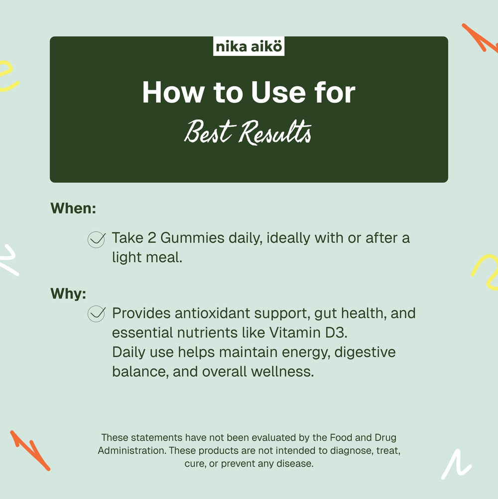 nika aiko Greens Gummies energy-supporting formula hints at daily vitality
