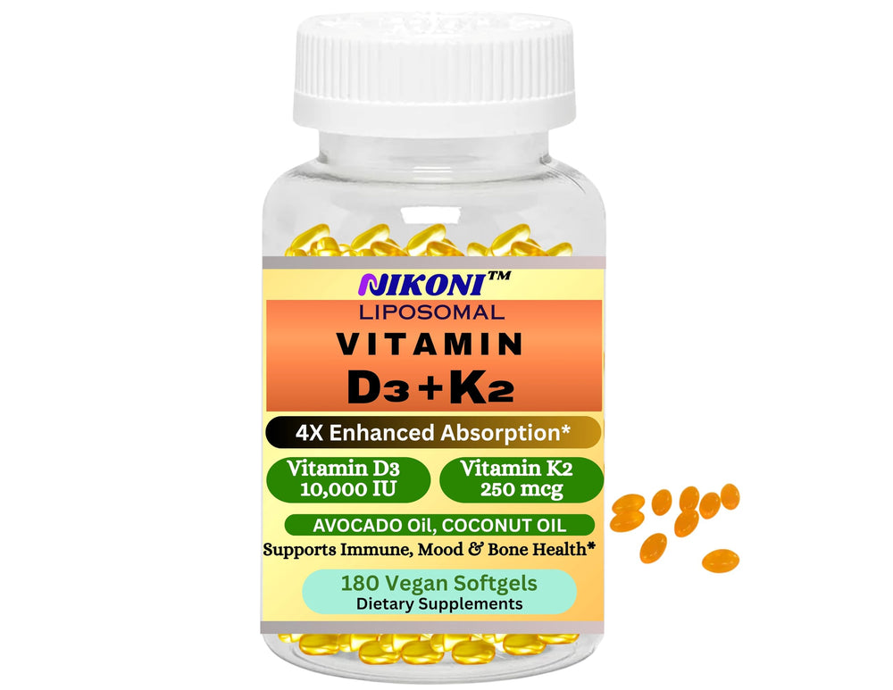 Nikoni liposomal D3 K2 bottle front showcases a high potency daily formula.