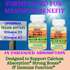 Nikoni liposomal D3 K2 packaging box emphasizing quality and testing.
