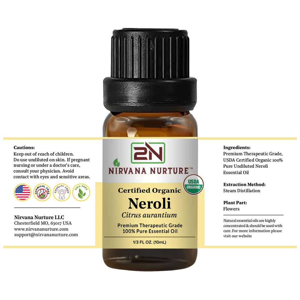 Nirvana Nurture Neroli bottle closeup communicates premium quality.