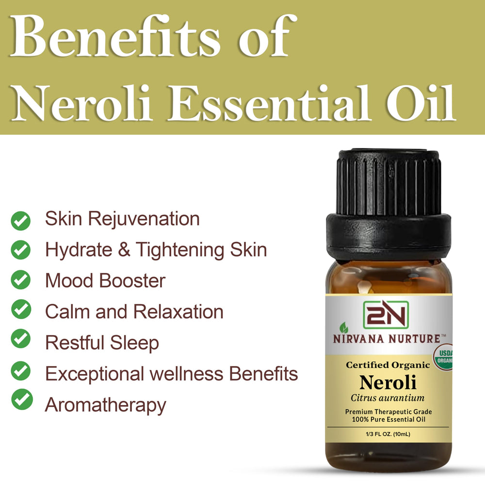 Nirvana Nurture Neroli flowers distillation visual signals premium organic oil.
