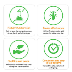 Nit Free Mint lice spray mist demonstrates quick-drying application.