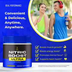 Nitric Boost Ultra Powder dissolving in water for a smooth drink