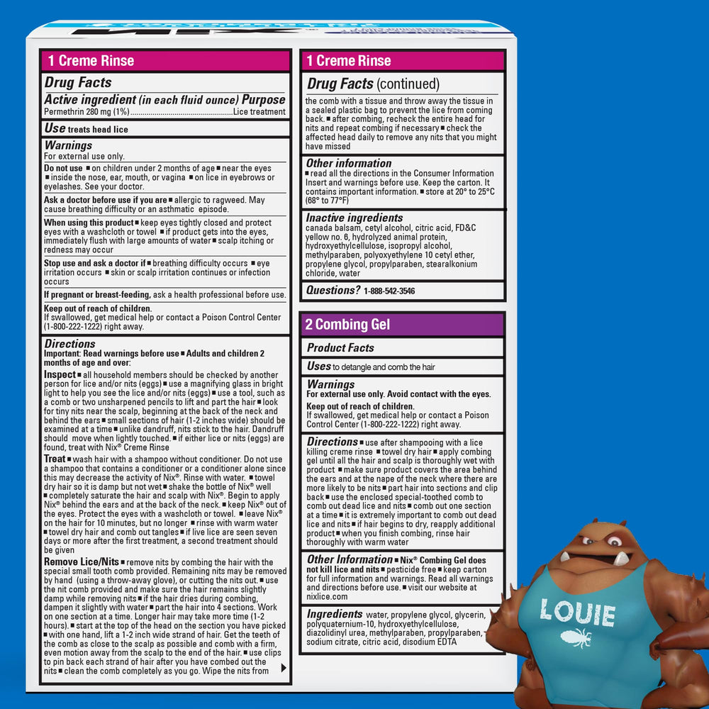Nix kit instructions image showing simple at-home lice care guidance.