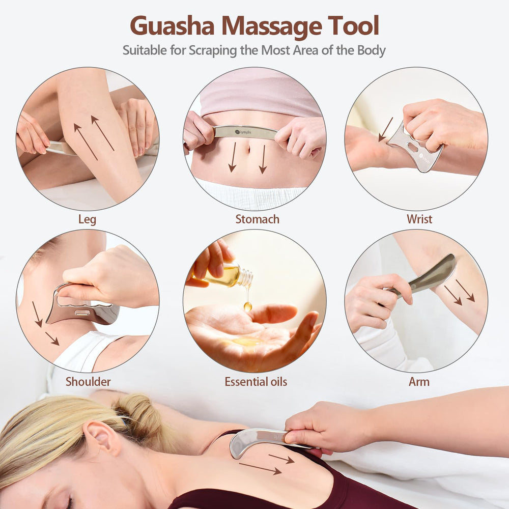 Niymyin 304 stainless steel gua sha boards with comfortable rounded edges.