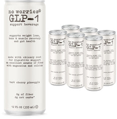 No Worries GLP-1 prebiotic beverage bottle with tart cherry pineapple flavor and satiety potential