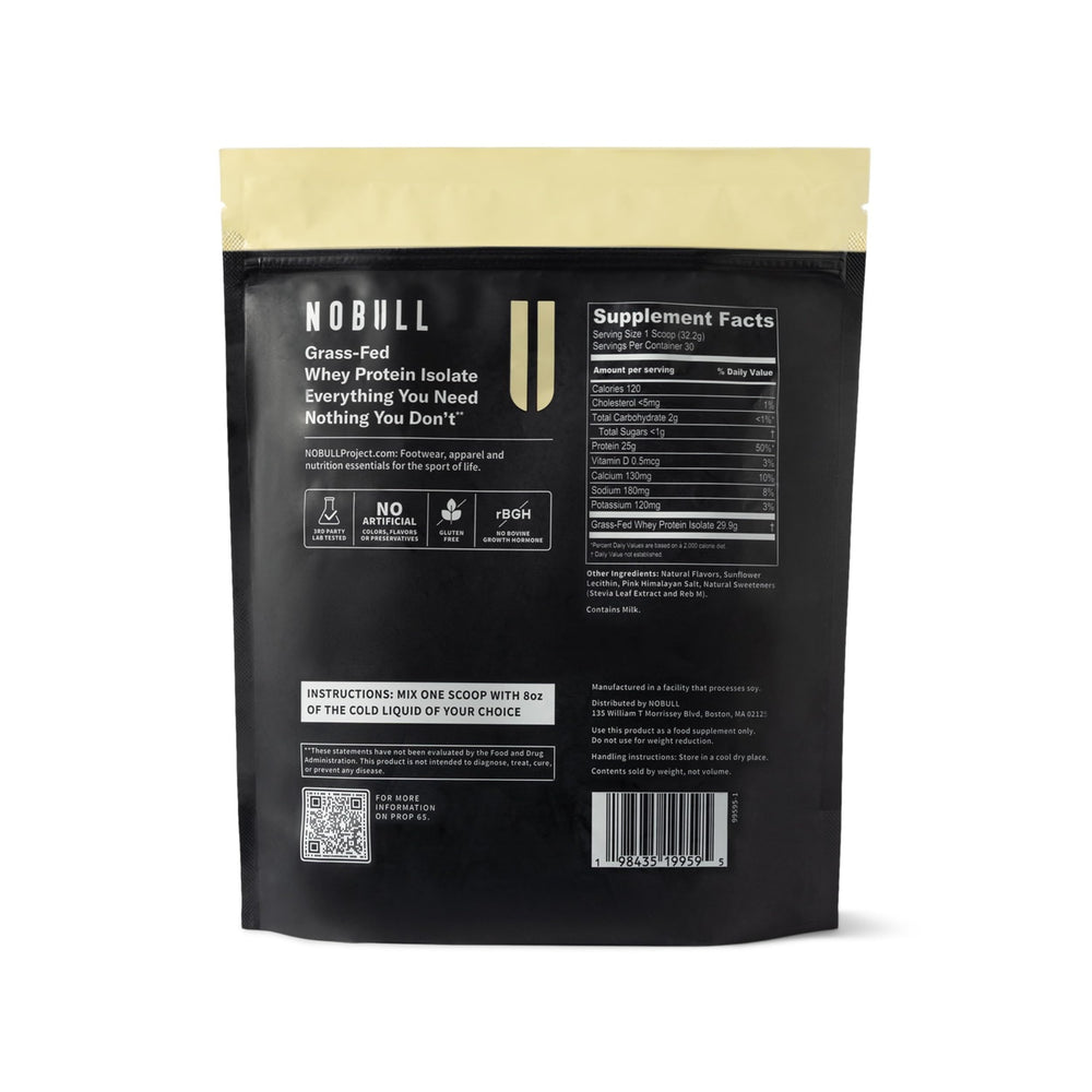 NOBULL Grass-Fed Whey Isolate vanilla powder ready to mix for muscle support