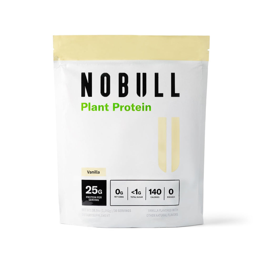 NOBULL Plant-Based Protein vanilla tub for workouts and recovery.