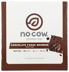 No Cow bar closeup shows chocolate chips and fudgy texture.
