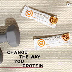No Cow chunky peanut butter bar features crunchy peanut pieces.