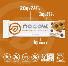 No Cow peanut butter bar ingredients bowl, supports gut-friendly high-fiber snacking.
