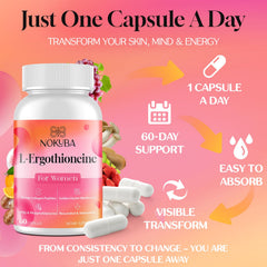 Nokuba Ergothioneine mushroom complex image emphasizes antioxidant-rich ingredients