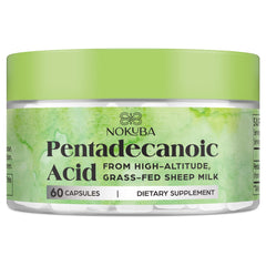 Nokuba Pentadecanoic Acid 300mg label details highlighting sourcing and quality