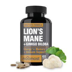 NooMost Lions Mane bottle front view highlighting the brain health formula for daily focus.