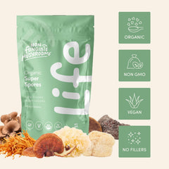 Scoop of Life Daily powder being dispensed into a cup for easy use