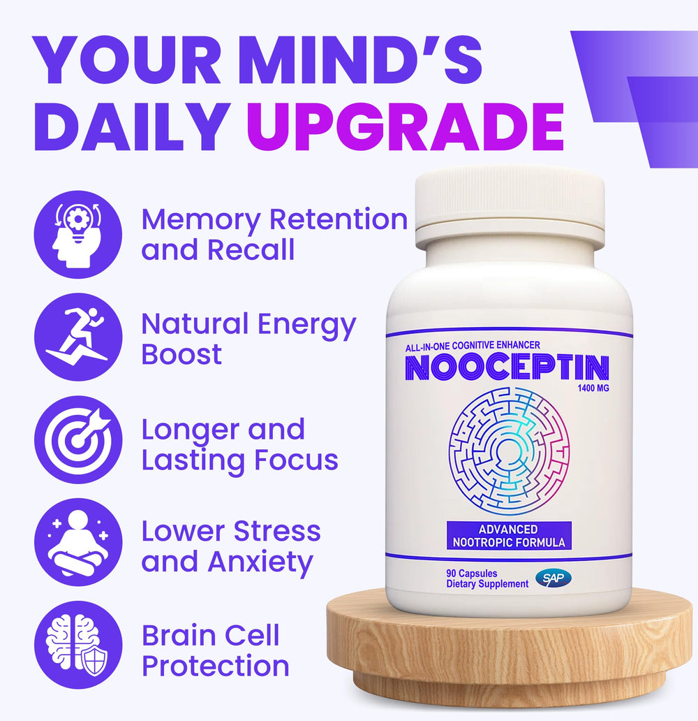 NOOCEPTIN capsules close-up highlights compact form for easy daily dosing.
