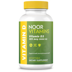 Noor Vitamins D3 softgel bottle supports bone health.