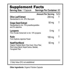 NOOT Cardio Care ingredients graphic featuring olive leaf and grape seed