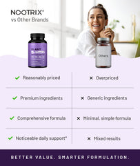 Nootrix bottle label emphasizes organic, non-GMO and gluten-free certifications.