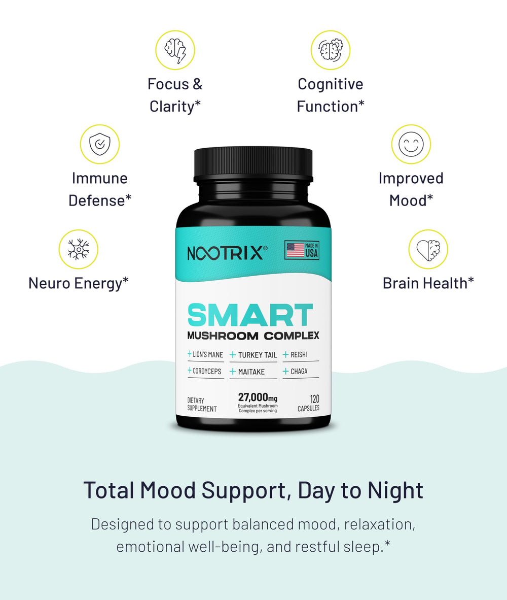 Nootrix immune-support infographic highlights 27,000mg mushroom-equivalent potency.