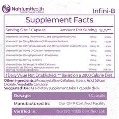 Nootropics Depot Infini-B Advanced B-Complex capsules close-up emphasizing bioavailable vitamins