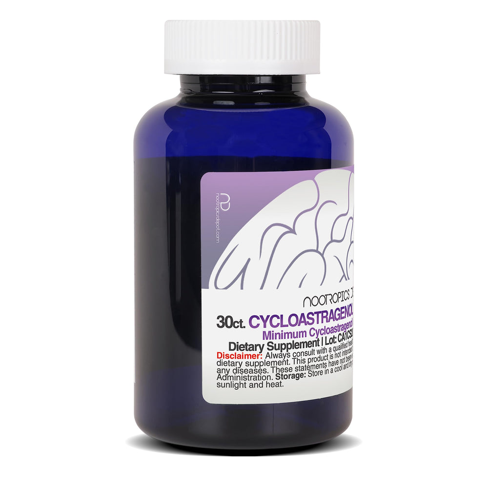 Nootropics Depot Cycloastragenol 10% capsules being poured signals easy daily routines and quick access