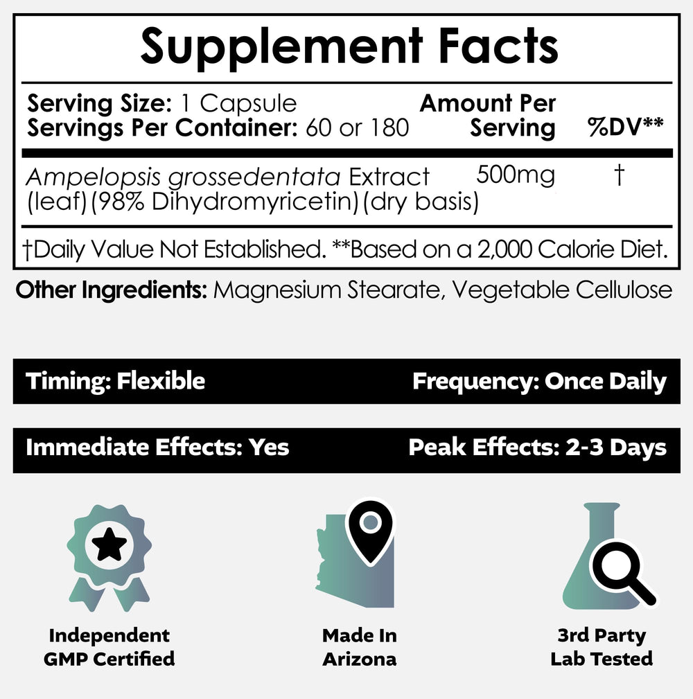 Nootropics Depot DHM capsules label close-up with dosage for liver support