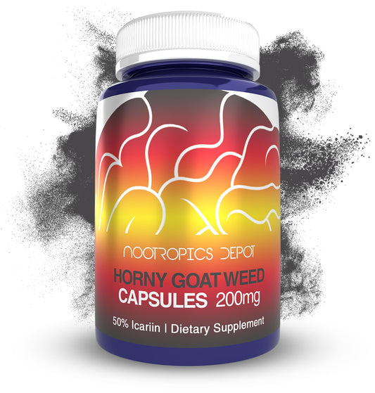 Nootropics Depot Horny Goat Weed bottle front suggests daily vitality potential