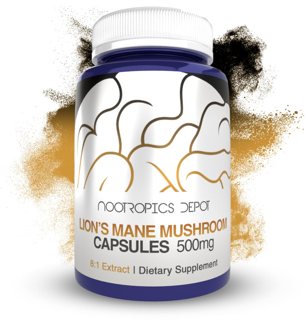 Nootropics Depot Lions Mane capsules bottle for daily cognitive support
