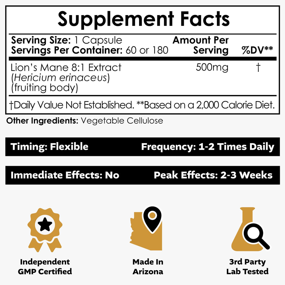 Nootropics Depot Lions Mane label closeup showing product details