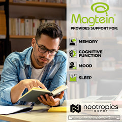 Label design of Nootropics Depot Magtein highlighting MIT-developed formula