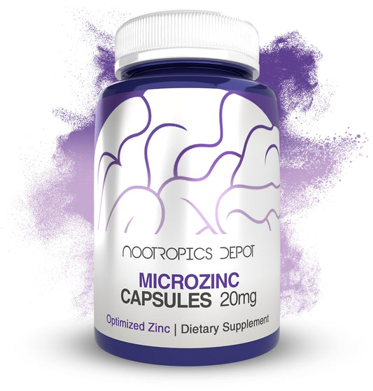 Nootropics Depot MicroZinc capsules bottle front highlighting absorption-friendly zinc