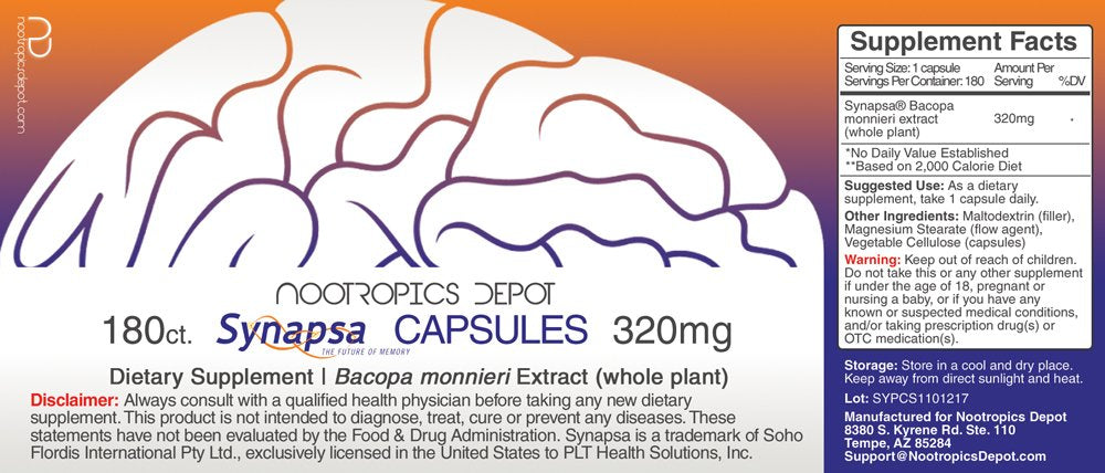 Synapsa Bacopa Monnieri capsules being poured from the bottle