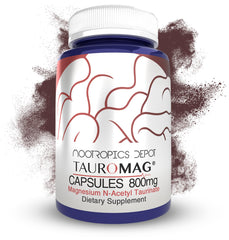 Nootropics Depot Tauromag bottle front, label visible for focus support.