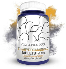Nootropics Depot Tetrahydromagnolol quick-dissolve bottle showing mood support potential